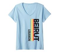 Donna Beirut Lebanon Design T-Shirt Beirut Libano Maglietta con Collo a V