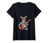 Donna Bel canguro con gli occhiali con chitarra elettrica Maglietta con Collo a V