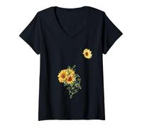 Donna Bel Fiore Giallo Divertente Unisex Design Uomo Donna Tee Maglietta con Collo a V