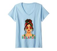 Donna Belarusian Girl Belarus Flag Belarusian Girlfriend Wife Maglietta con Collo a V