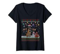 Donna Belgian Malinois Dog Santa Happy Christmas Brutto Natale Maglietta con Collo a V