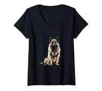 Donna Belgian Tervuren Dog Illustrazione Maglietta con Collo a V