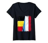 Donna Belgio Lussemburgo Half Flag Belgian Luxembourgish Jersey Maglietta con Collo a V