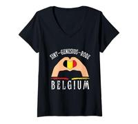 Donna Belgium Flag Heart Sint-Genesius-Rode City Maglietta con Collo a V