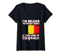 Donna Belgium Flag Proud Elegant Belgian Boyfriend Girlfriend Maglietta con Collo a V