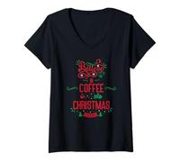 Donna Believe in Coffee And Xmas Cheer - Vacanza Famiglia Natale Maglietta con Collo a V