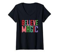 Donna Believe in Magic Inspirational Positive Citazione Maglietta con Collo a V
