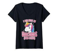 Donna Believe in Unicorni e Pizza Kawaii Maglietta con Collo a V
