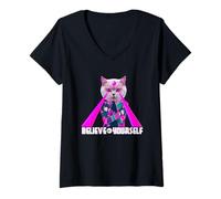 Donna Believe in Yourself Cool Funny Sarcastic Cat Graphic Quotes Maglietta con Collo a V