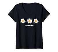 Donna Believe Me Daisy Plant Peace Love Smile Daisy Flower Maglietta con Collo a V