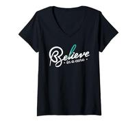 Donna Believe- Nastro per sostenitore della consapevolezza del Cancro ovarico Maglietta con Collo a V