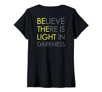 Donna Believe There Is Light in Darkness Gesù Cross Art sul Retro Maglietta con Collo a V