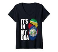 Donna Belize e Guyana mescolano Il Patrimonio della Bandiera del Dna Maglietta con Collo a V