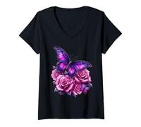 Donna Bella Farfalla Viola Rosa Farfalla Amanti Regali Donne Maglietta con Collo a V