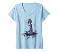 Donna Bella Impressionante Microfono Albero Fantasy cantante Musica Camicia Maglietta con Collo a V