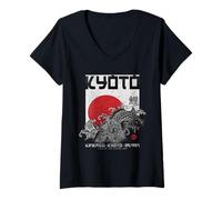 Donna Bella Kyoto Giappone Koi Pesce Rising Sun Vintage Wave Art Maglietta con Collo a V
