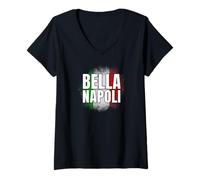 Donna Bella Napoli l’identità Nazionale Bandiera Italiana Passione Maglietta con Collo a V