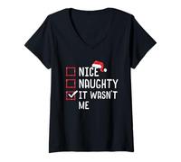 Donna Bella Naughty It Wasn't Me Lista di Natale Maglietta con Collo a V