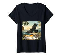 Donna Bella preda Tedesca di Uccelli Grafica con la Natura della Germania Maglietta con Collo a V