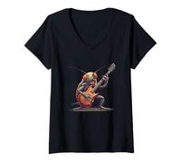 Donna Bella scarafaggio musica rock per chitarra ragazzi e ragazze Maglietta con Collo a V