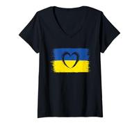 Donna Bella Ucraina Bandiera in Cuore per Giorno Nazionale Ucraina Maglietta con Collo a V