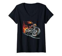 Donna Belle fiamme dell'avventura con un completo da moto in fiamme Maglietta con Collo a V
