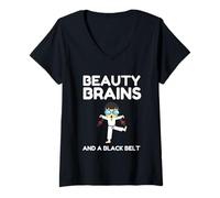 Donna Bellezza Cervelli E Un Nero Cintura Maglietta con Collo a V