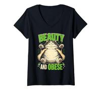 Donna Bellezza E Obeso Chonky Cat Funny Meme Maglietta con Collo a V