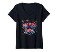 Donna Bellissimo discorso Emblema Oh Happy Day Maglietta con Collo a V