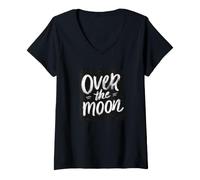 Donna Bellissimo Emblema sopra la Luna per Adulti e Bambini Maglietta con Collo a V