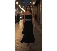 Donna Bello Corsetto Moda Cintura Nera Fascia Elastica Bling Lungo Piatto Fibbia