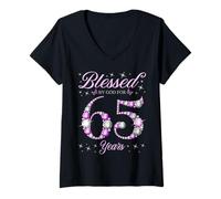 Donna Benedetto da Dio per 65 anni 65 ° compleanno B-Day Party Maglietta con Collo a V
