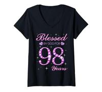 Donna Benedetto da Dio per 98 Anni 98 ° Festa di Compleanno Maglietta con Collo a V