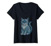 Donna Bengal Cat Retro Denim for Cat Lovers Maglietta con Collo a V