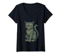 Donna Bengal Cat Retro Denim for Wild Cat Lovers Maglietta con Collo a V