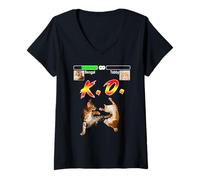 Donna Bengal Cat Vs Tabby Cat Fighter Funny Kitten Lovers Maglietta con Collo a V