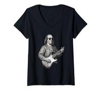 Donna Benjamin Franklin, Suonare la Chitarra, Indossando Occhiali da Sole Maglietta con Collo a V