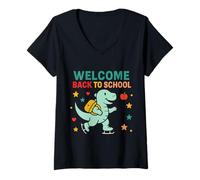 Donna Bentornato a scuola Happy 3 Rex Cute Dinosaur Maglietta con Collo a V