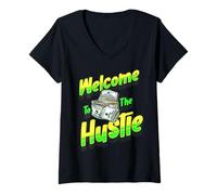 Donna Benvenuti a Hustle Money Grind Work Dad Mamma Kid Boy Girl Maglietta con Collo a V