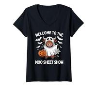 Donna Benvenuti al Moo Sheet Show Funny Cow Ghost Maglietta con Collo a V
