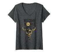Donna Benvenuti al Wild West Bull Skull Vintage Western Logo Maglietta con Collo a V