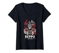 Donna Beppu Japan Onsen Hot Spring Kannawa Viaggio Souvenir Maglietta con Collo a V