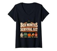 Donna BER Months Survival Kit Caffeine Pumpkins Pie Festive Chaos Maglietta con Collo a V