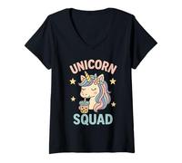 Donna Bere Bubble Tea Kawaii Fantasy Cute Unicorn Squad Maglietta con Collo a V