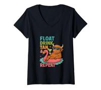 Donna Bere galleggiante Tan & Repeat Summer Pool Fun Maglietta con Collo a V