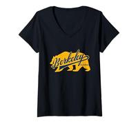 Donna Berkeley Retro Tipografia all'Interno Orso Silhouette Maglietta con Collo a V