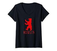 Donna Berlin Design - Orso Berlino - I Love Berlin Maglietta con Collo a V