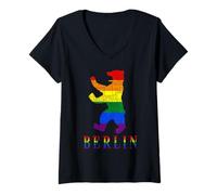 Donna Berlin Design - Orso di Berlino - I Love Berlin Maglietta con Collo a V