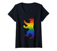 Donna Berlin Design - Orso di Berlino - I Love Berlin Maglietta con Collo a V