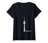 Donna Berlin Design - Torre Televisiva I Love Berlin Maglietta con Collo a V